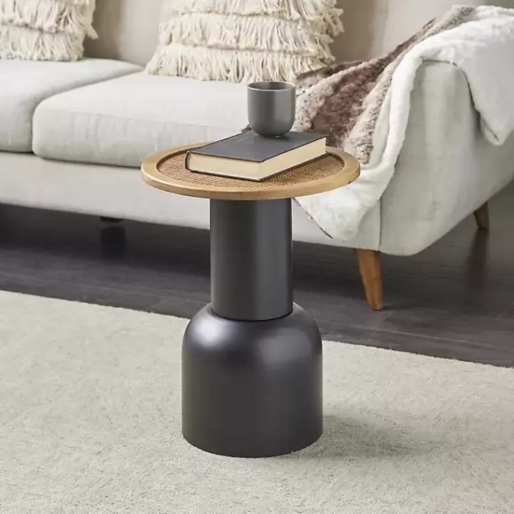 black_metal_rattan_pedestal_accent_table__in_6-1.webp Black Metal Rattan Pedestal Accent Table, 16 in.>Kirklands Home Fashion