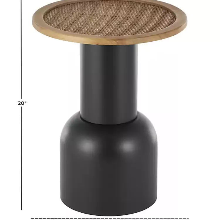 black_metal_rattan_pedestal_accent_table__in_7-1.webp Black Metal Rattan Pedestal Accent Table, 16 in.>Kirklands Home Fashion