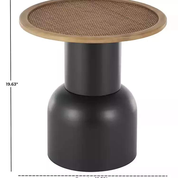 black_metal_rattan_pedestal_accent_table__in_7.webp Black Metal Rattan Pedestal Accent Table, 19 in.>Kirklands Home New