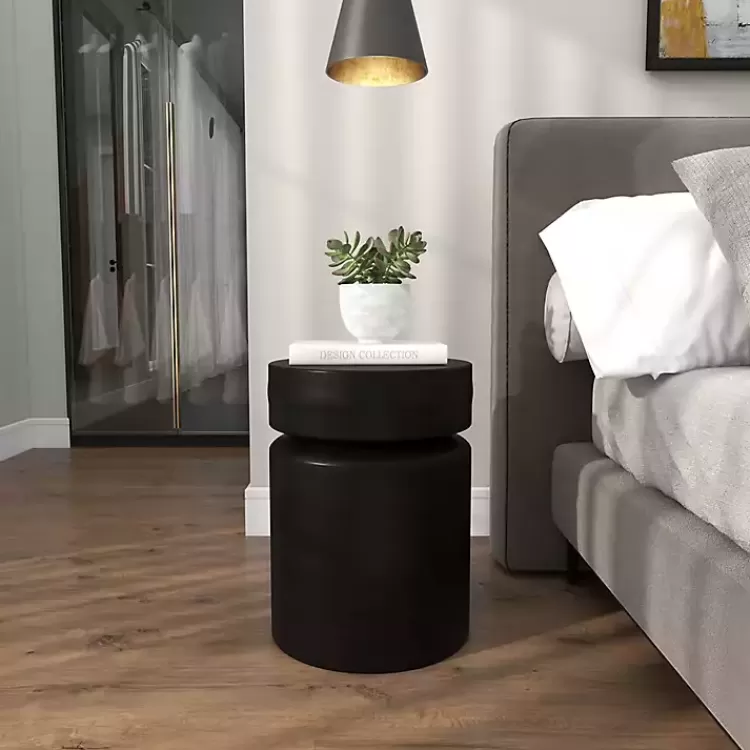 black_metal_round_drum_accent_table_6.webp Metal Round Drum Accent Table>Kirklands Home Sale