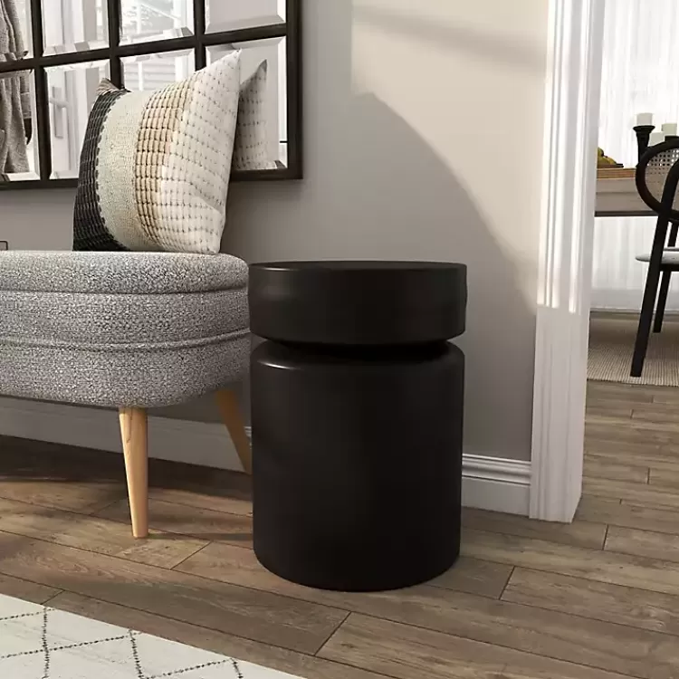 black_metal_round_drum_accent_table_7.webp Metal Round Drum Accent Table>Kirklands Home Sale