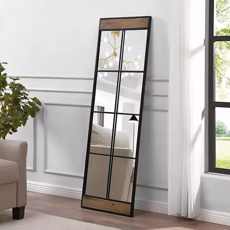 Black Metal Window Grid Standing Mirror>Kirklands Home Flash Sale