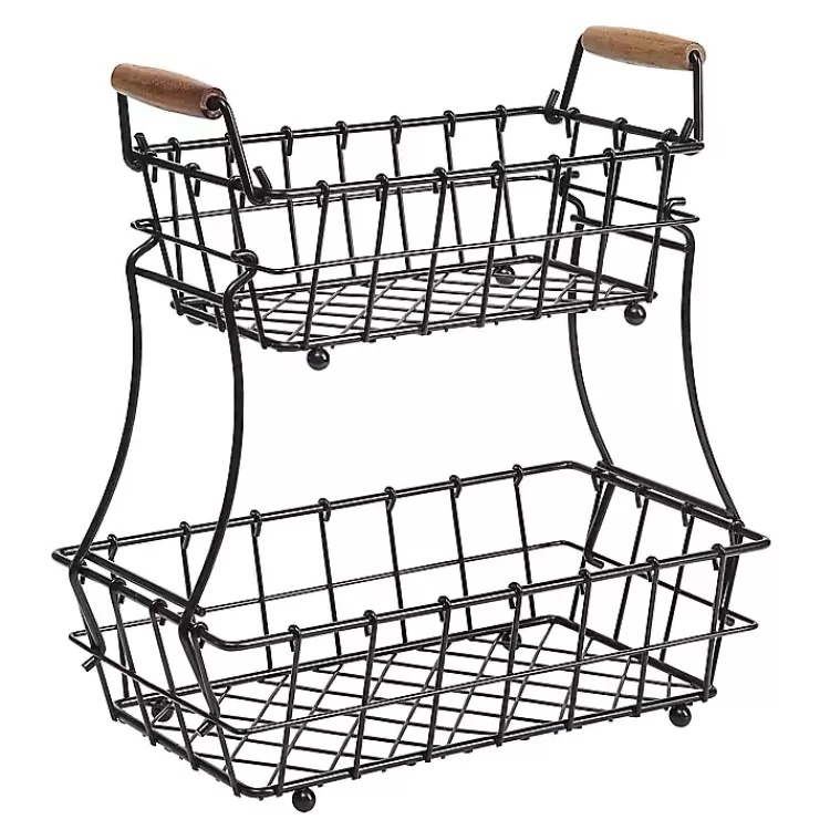 black_metal_wire_stackable_kitchen_baskets_4.webp Metal Wire Stackable Kitchen Baskets>Kirklands Home Store