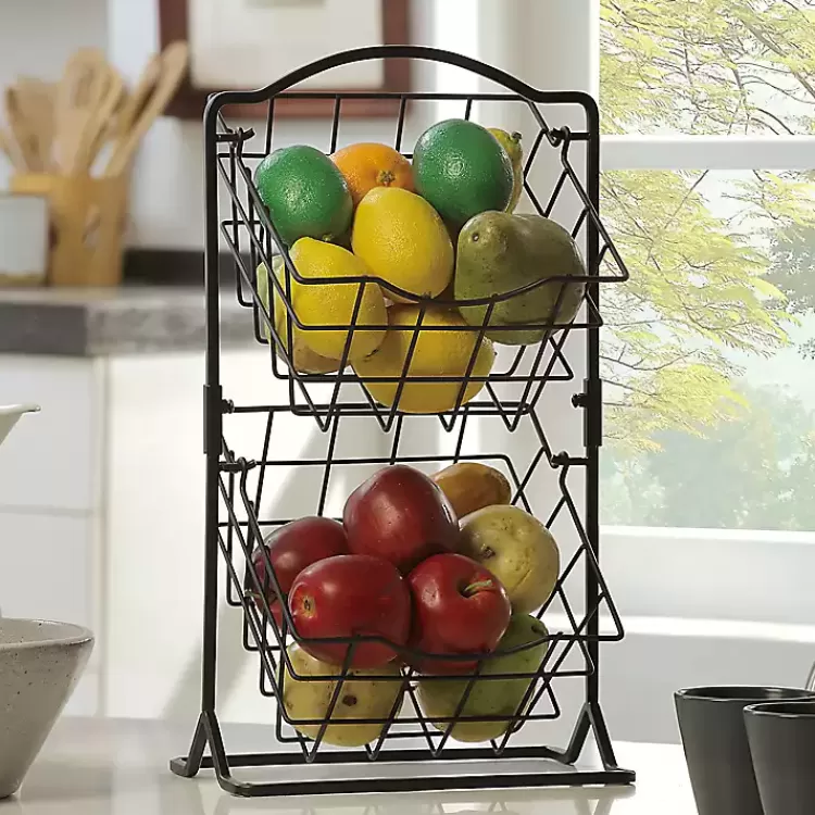 black_metal_wire_tier_square_kitchen_basket_3.webp Metal Wire 2-Tier Square Kitchen Basket>Kirklands Home Store