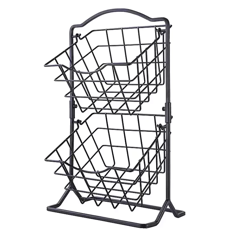 black_metal_wire_tier_square_kitchen_basket_4.webp Metal Wire 2-Tier Square Kitchen Basket>Kirklands Home Store