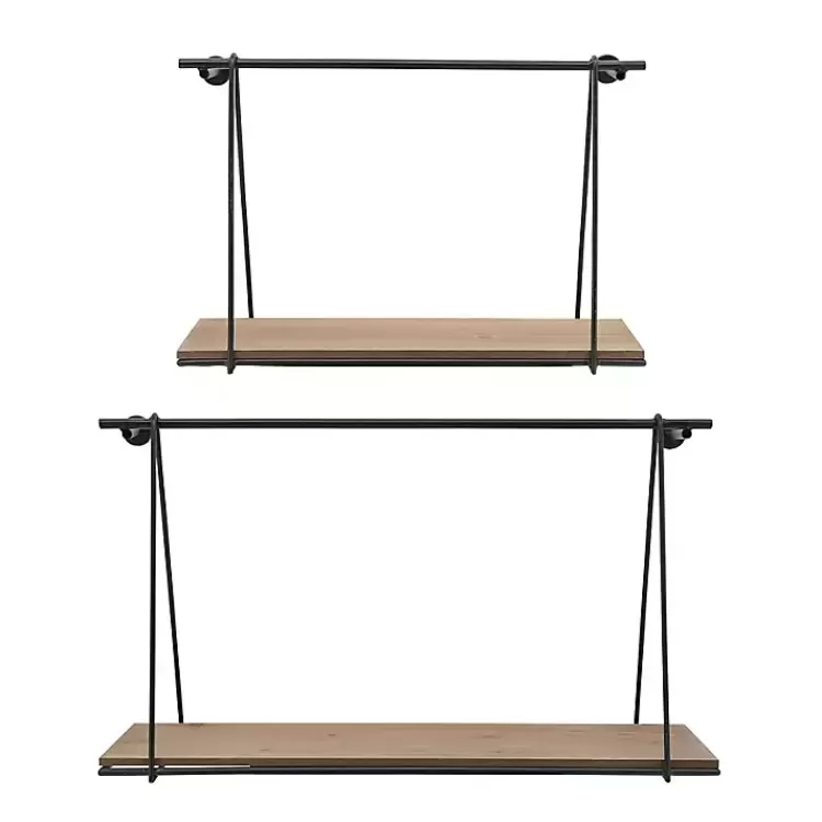 Black Metal Wood Swing Wall Shelves, Set of 2>Kirklands Home Store