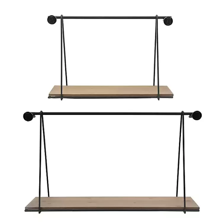 Black Metal Wood Swing Wall Shelves, Set of 2>Kirklands Home Store