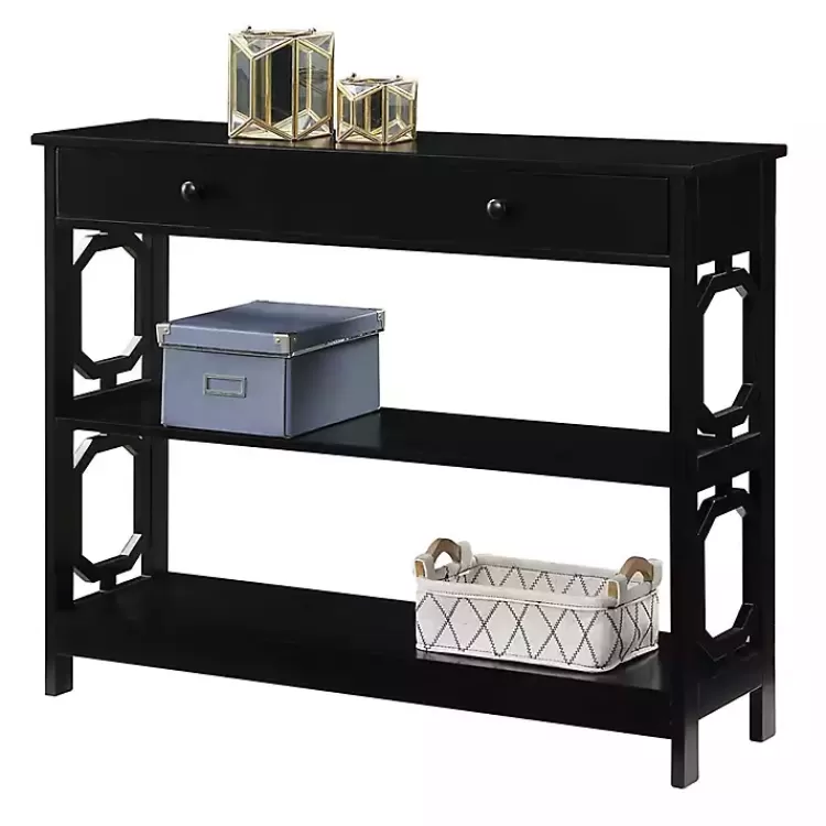 black_octagon_shelf_console_table_2.webp Octagon 2-Shelf Console Table>Kirklands Home Online