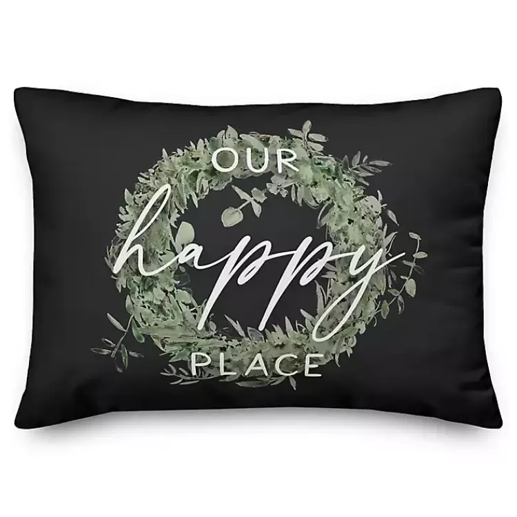 Black Our Happy Place Indoor/Outdoor Lumbar Pillow>Kirklands Home Store