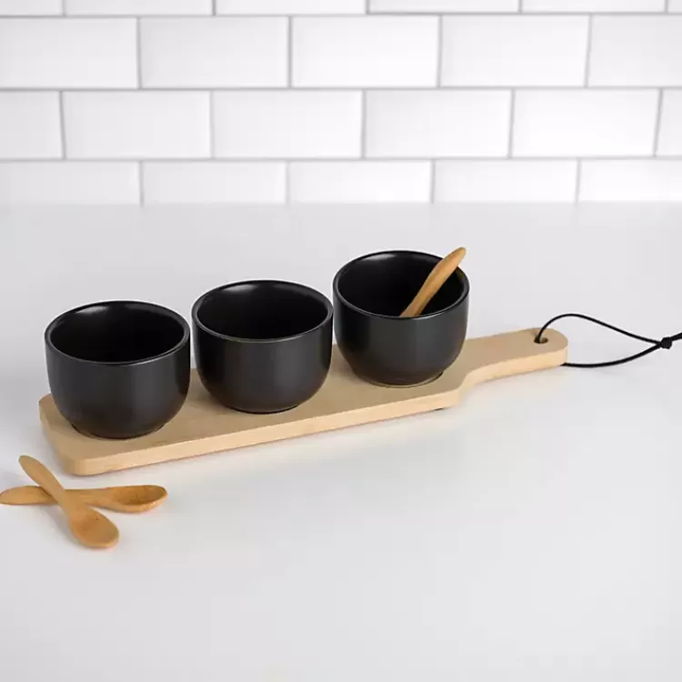 Black 3-pc. Dip Bowl Set with Bamboo Tray>Kirklands Home New