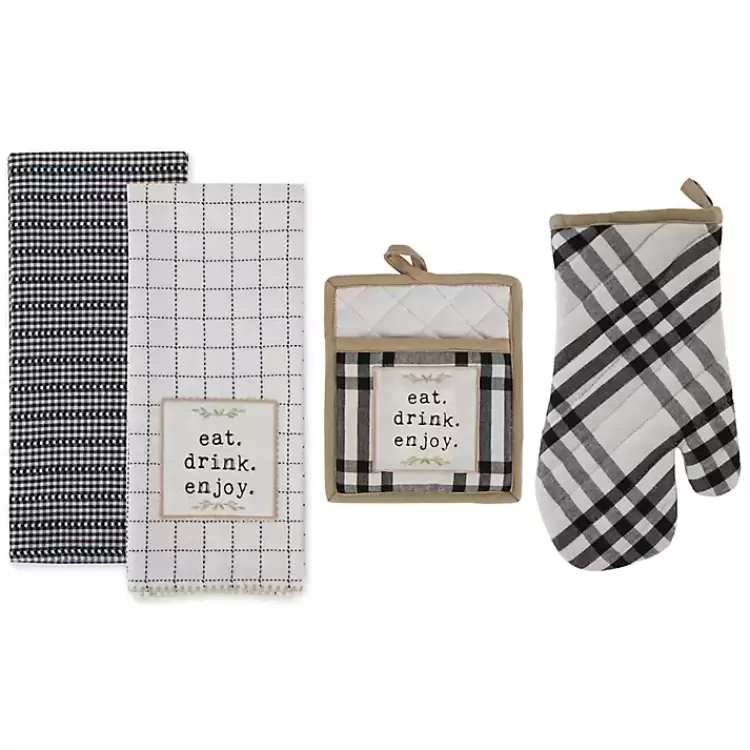 Black Plaid Eat Drink Enjoy 4-pc. Dish Towel Set>Kirklands Home Hot