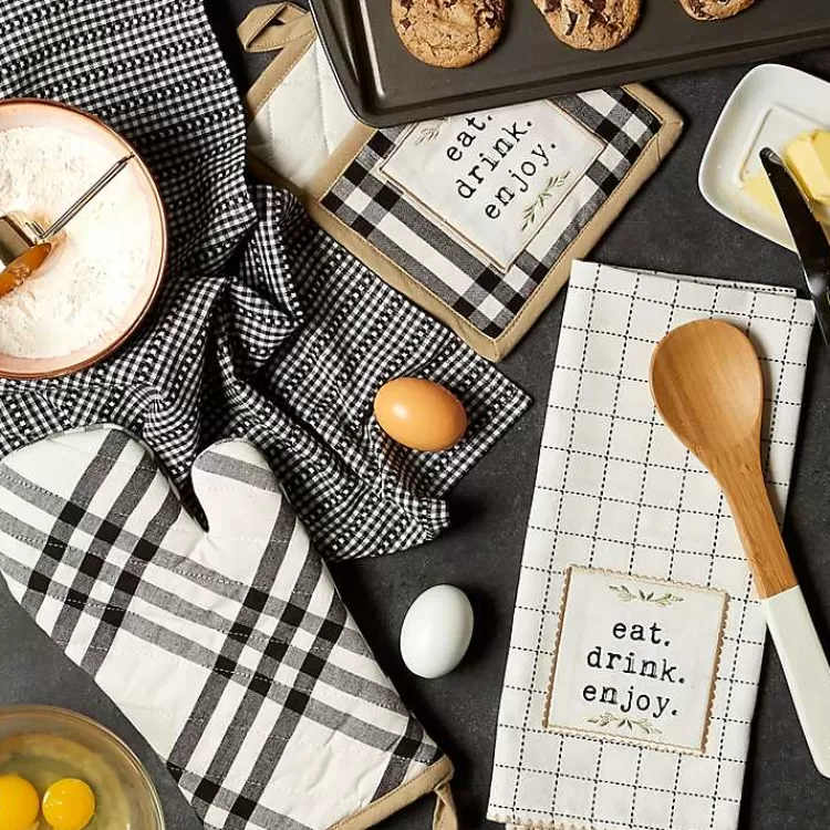 Black Plaid Eat Drink Enjoy 4-pc. Dish Towel Set>Kirklands Home Hot