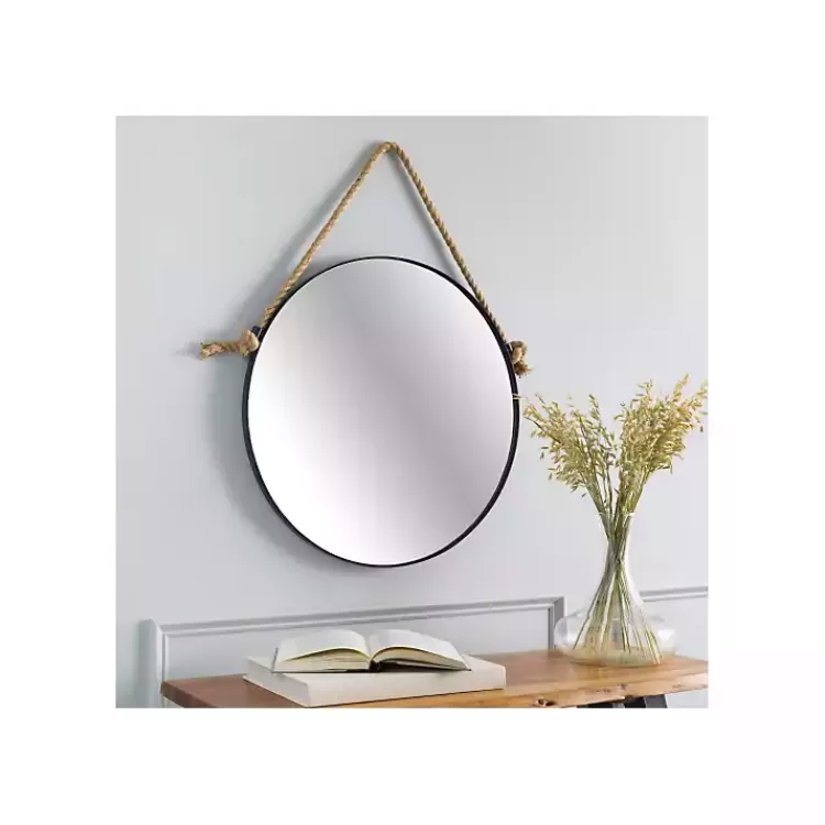 Black Round Framed Mirror with Rope>Kirklands Home Discount