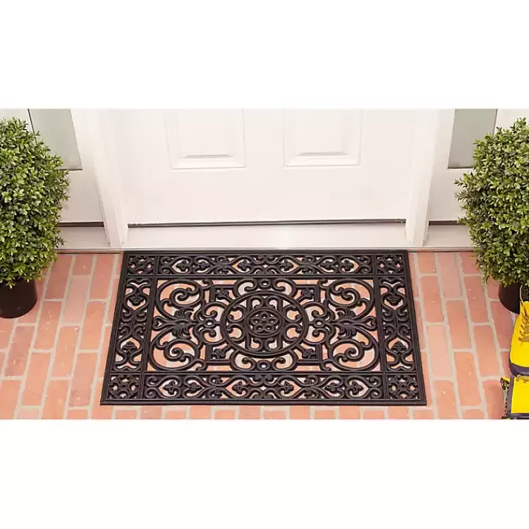 black_scroll_border_rubber_doormat_x_2.webp Scroll Border Rubber Doormat, 36x24>Kirklands Home Flash Sale