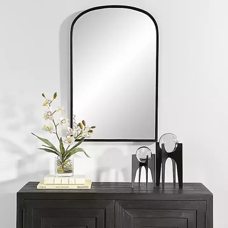 Black Simple Round Top Wall Mirror>Kirklands Home Best Sale