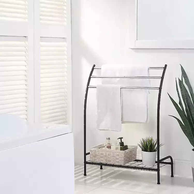 black_steel_bar_standing_towel_rack_2.webp Steel 3-Bar Standing Towel Rack>Kirklands Home Discount