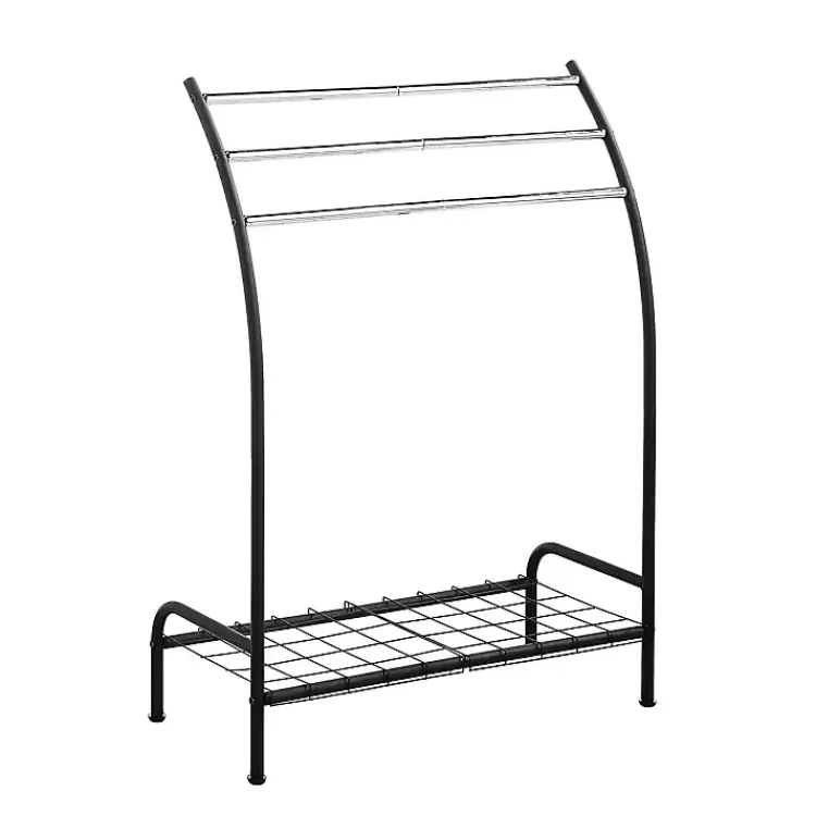 black_steel_bar_standing_towel_rack_3.webp Steel 3-Bar Standing Towel Rack>Kirklands Home Discount
