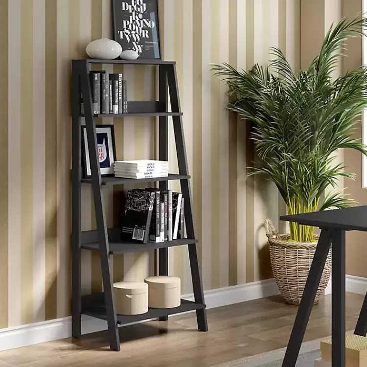black_tier_ladder_bookshelf_3.webp 4-Tier Ladder Bookshelf>Kirklands Home New