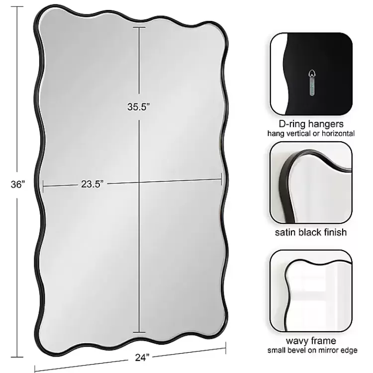 Black Wavy Beveled Rectangular Wall Mirror>Kirklands Home Sale