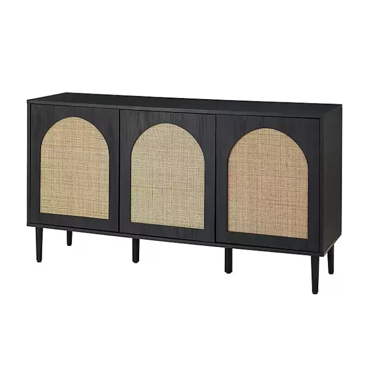 Black Wood and Cane Arched Sideboard Cabinet>Kirklands Home Fashion