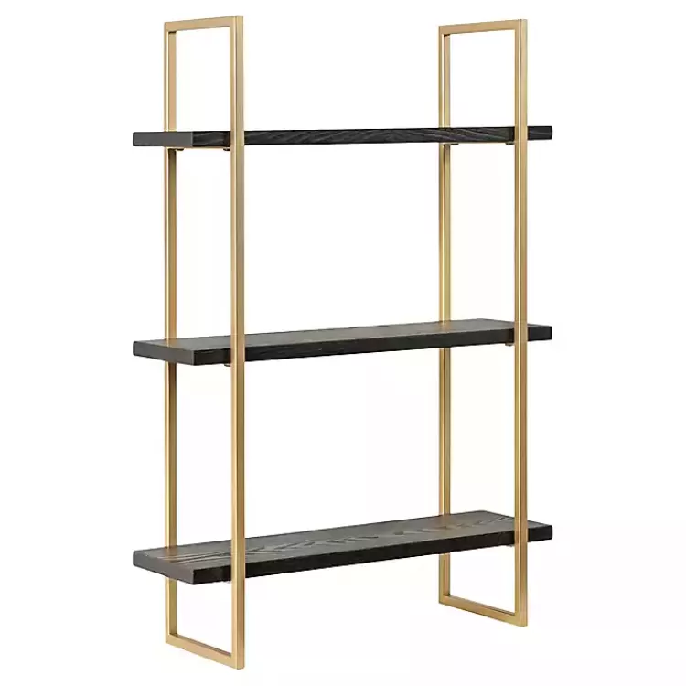 Black Wood and Gold Metal Leigh Wall Shelf>Kirklands Home Sale