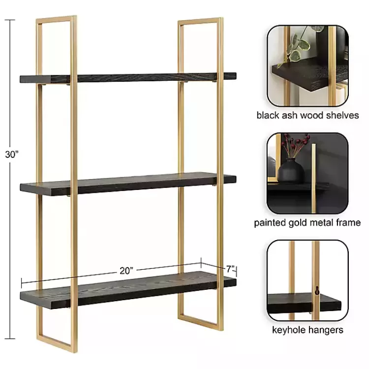 Black Wood and Gold Metal Leigh Wall Shelf>Kirklands Home Sale