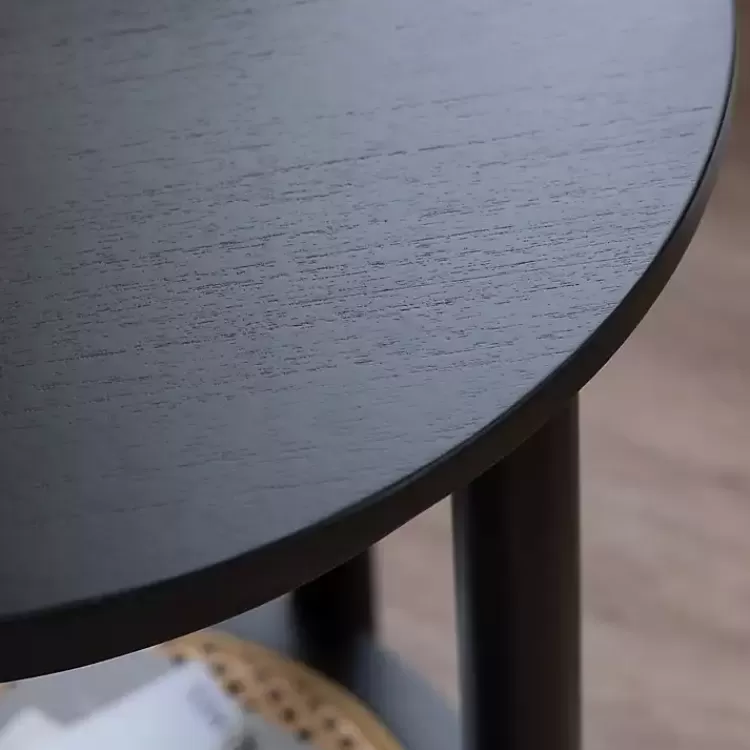 black_wood_and_rattan_boho_accent_table_3.webp Wood and Rattan Boho Accent Table>Kirklands Home New