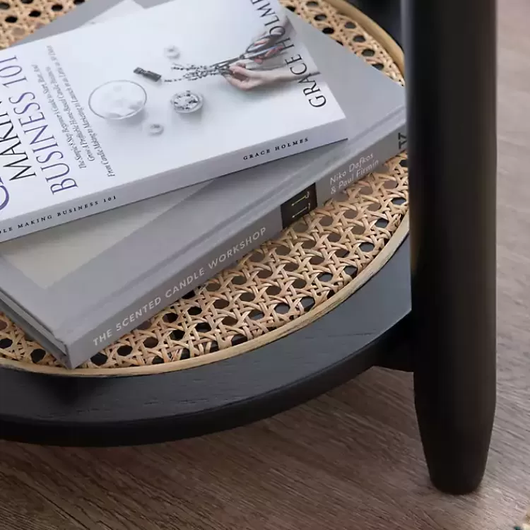 black_wood_and_rattan_boho_accent_table_4.webp Wood and Rattan Boho Accent Table>Kirklands Home New