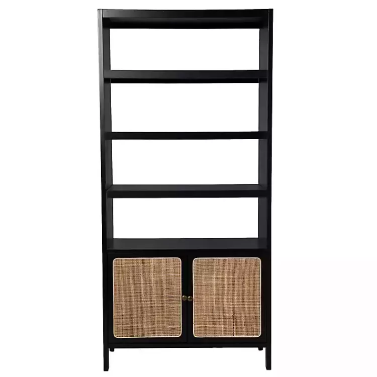 black_wood_cane_doors_bookshelf_2.webp Wood Cane Doors Bookshelf>Kirklands Home Online