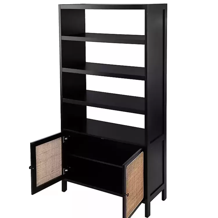 black_wood_cane_doors_bookshelf_5.webp Wood Cane Doors Bookshelf>Kirklands Home Online