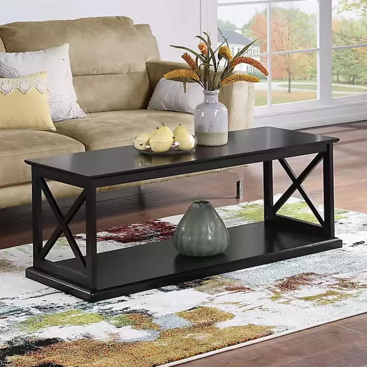 black_wood_double_x_sides_coffee_table_2.webp Wood Double X Sides Coffee Table>Kirklands Home Best Sale
