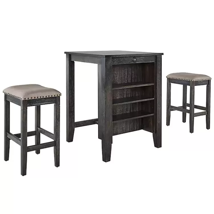 Black Wood Linen 3-pc. USB Island and Stool Set>Kirklands Home Online