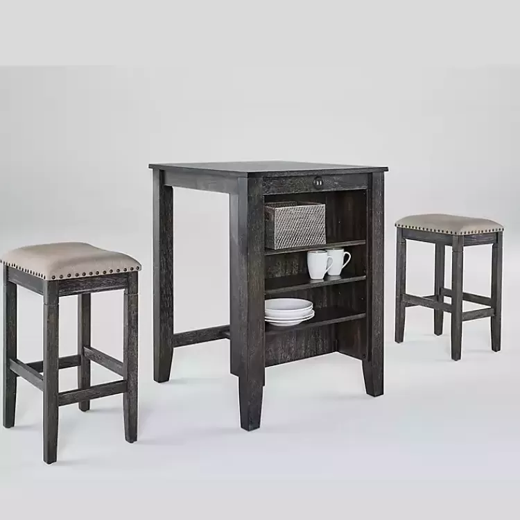Black Wood Linen 3-pc. USB Island and Stool Set>Kirklands Home Online