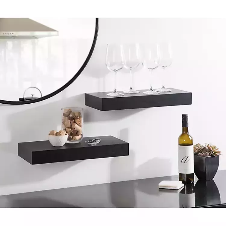 black_wood_pc_floating_shelves__in_9.webp Black Wood 2-pc. Floating Shelves, 18 in.>Kirklands Home Cheap