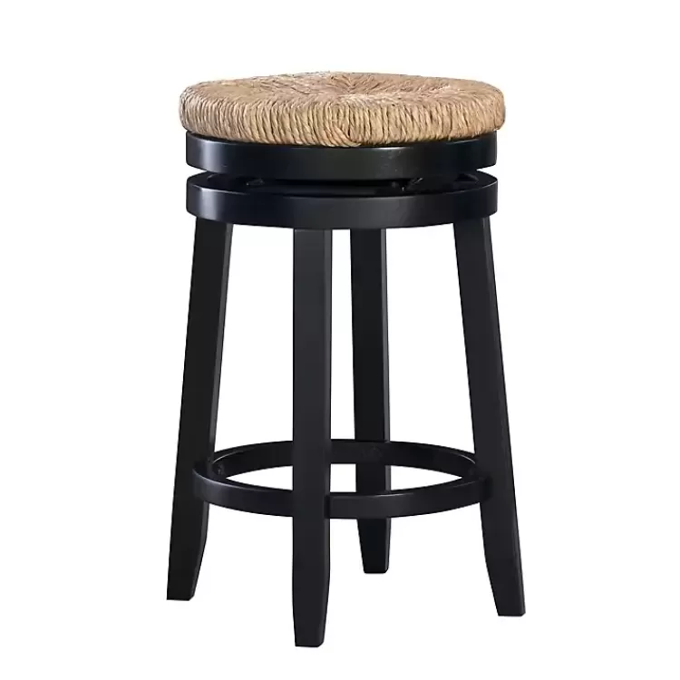 Black Wood Seagrass Seat Swivel Counter Stool>Kirklands Home Fashion