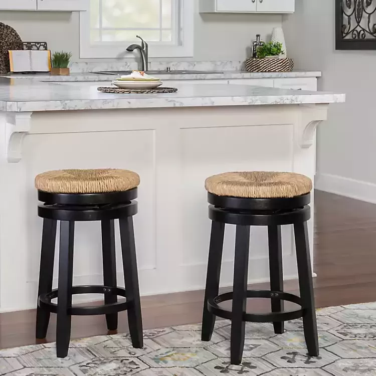 Black Wood Seagrass Seat Swivel Counter Stool>Kirklands Home Fashion