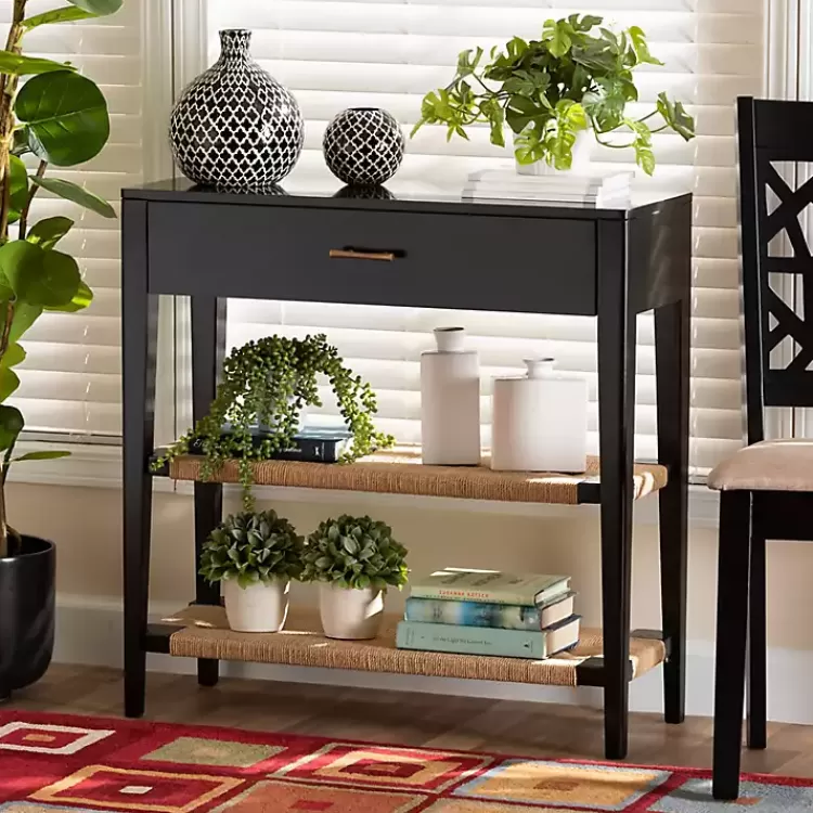 black_wood_woven_shelves_console_table_7.webp Wood Woven Shelves Console Table>Kirklands Home New