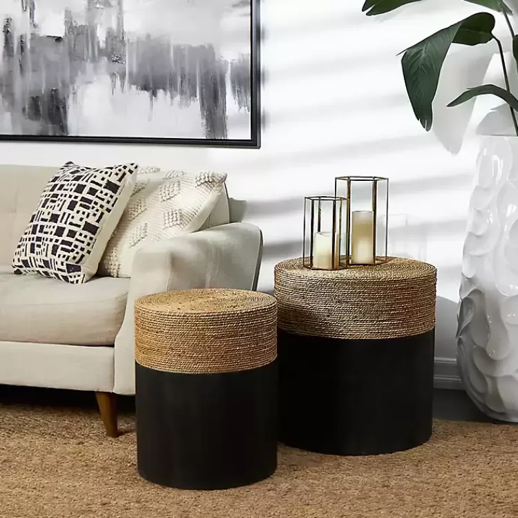 Black Wood Wrapped Rope Accent Tables, Set of 2>Kirklands Home Hot