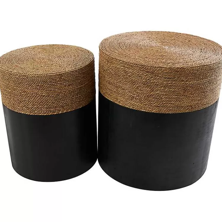 Black Wood Wrapped Rope Accent Tables, Set of 2>Kirklands Home Hot