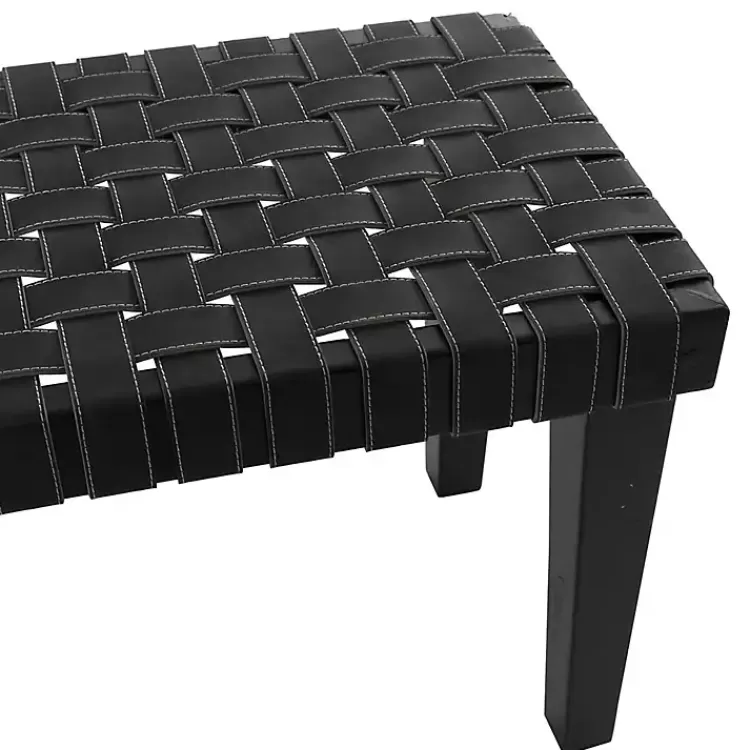 black_woven_faux_leather_bench_2.webp Woven Faux Leather Bench>Kirklands Home New