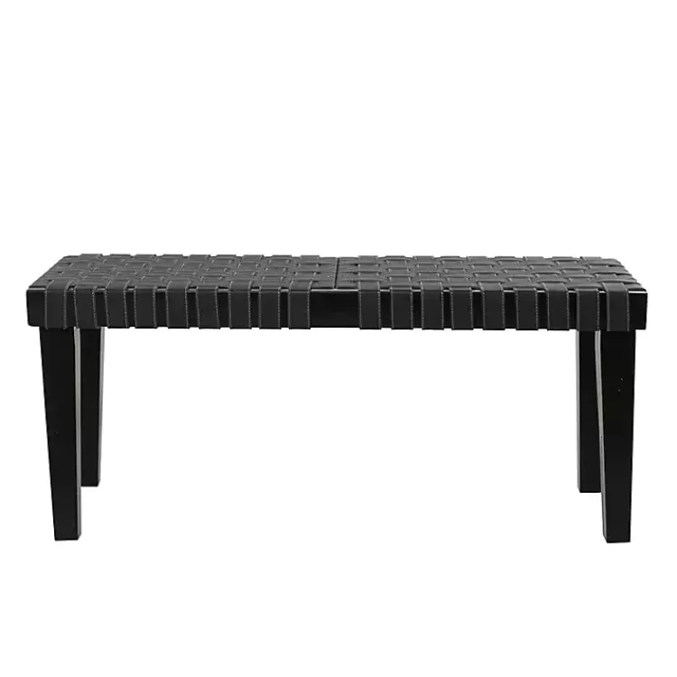 black_woven_faux_leather_bench_3.webp Woven Faux Leather Bench>Kirklands Home New