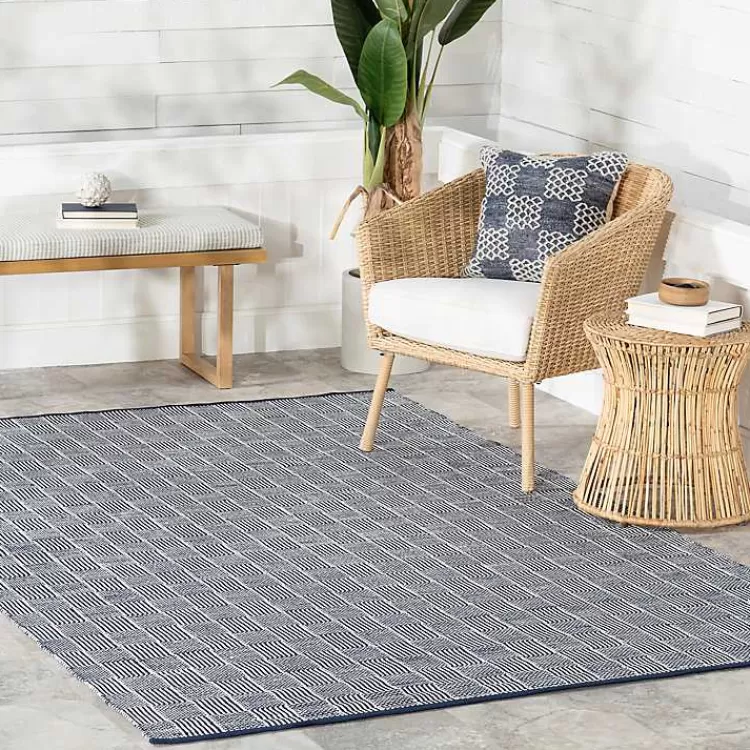 Blue & Ivory Checkered Indoor/Outdoor Rug, 5x8>Kirklands Home Best Sale