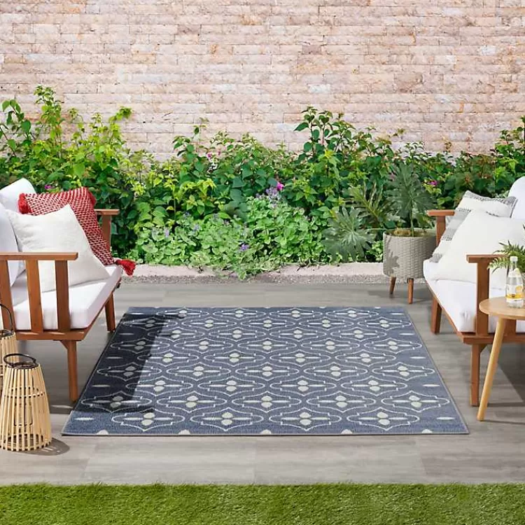 Blue & Ivory Quatrefoil Indoor/Outdoor Rug, 4x6>Kirklands Home Sale