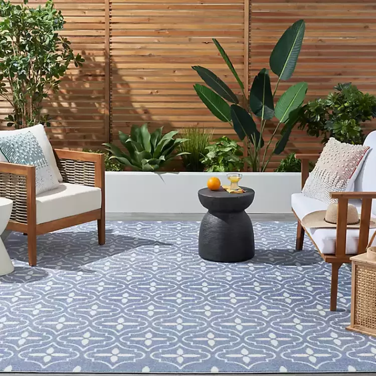 Blue & Ivory Quatrefoil Indoor/Outdoor Rug, 8x10>Kirklands Home Cheap