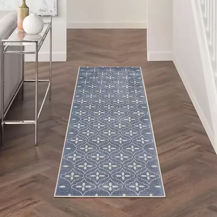 Blue & Ivory Quatrefoil Indoor/Outdoor Runner>Kirklands Home Outlet