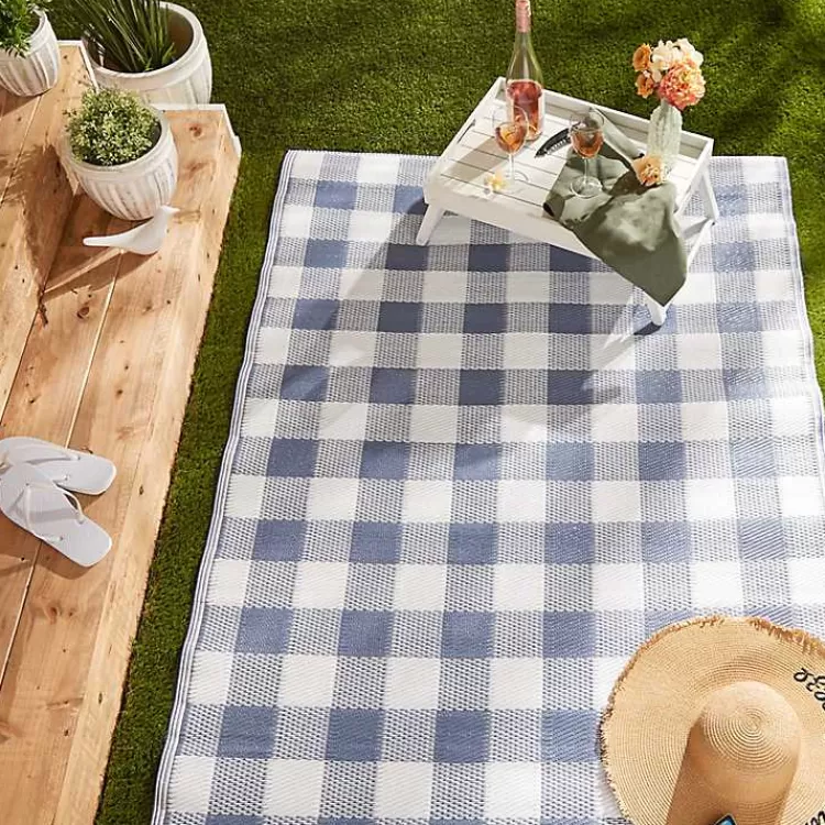 blue__white_buffalo_check_outdoor_area_rug_x_4.webp Blue & White Buffalo Check Outdoor Area Rug, 4x6>Kirklands Home Cheap