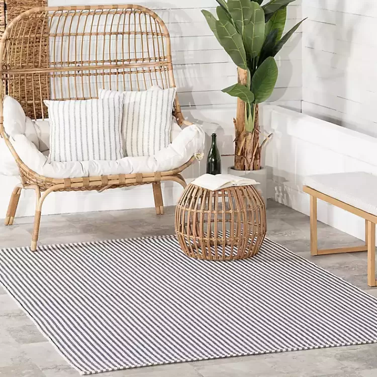 Blue & White Pinstripe Indoor/Outdoor Rug, 5x8>Kirklands Home Discount