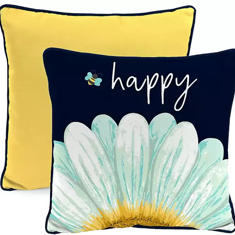 Blue & Yellow Bee Happy Outdoor Pillow>Kirklands Home Flash Sale