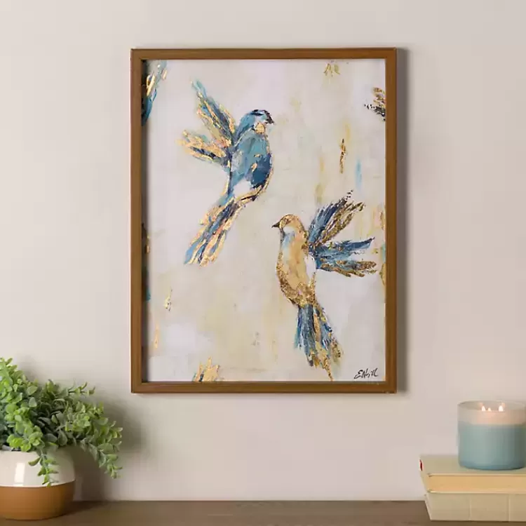Blue and Gold Birds Framed Art Print>Kirklands Home Flash Sale