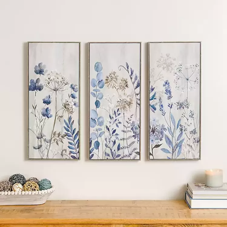 Blue and Gray Floral Canvas Art Prints, Set of 3>Kirklands Home Online